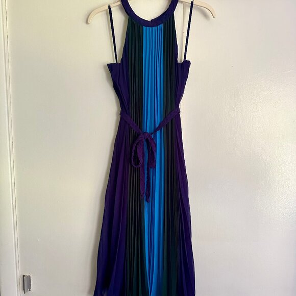 WHBM Colorblock Pleated Braided Halter Dress - Picture 3 of 13